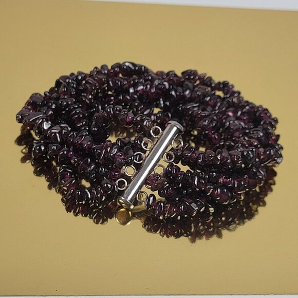 Fabulous Multi Stand Natural Garnet Chip Sterling Silver Statement Bracelet 7.5" - Picture 1 of 10